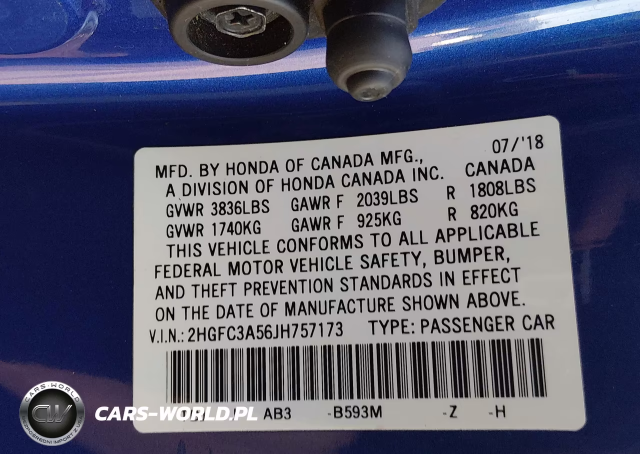 HONDA CIVIC VIN:2HGFC3A56JH757173 - 9