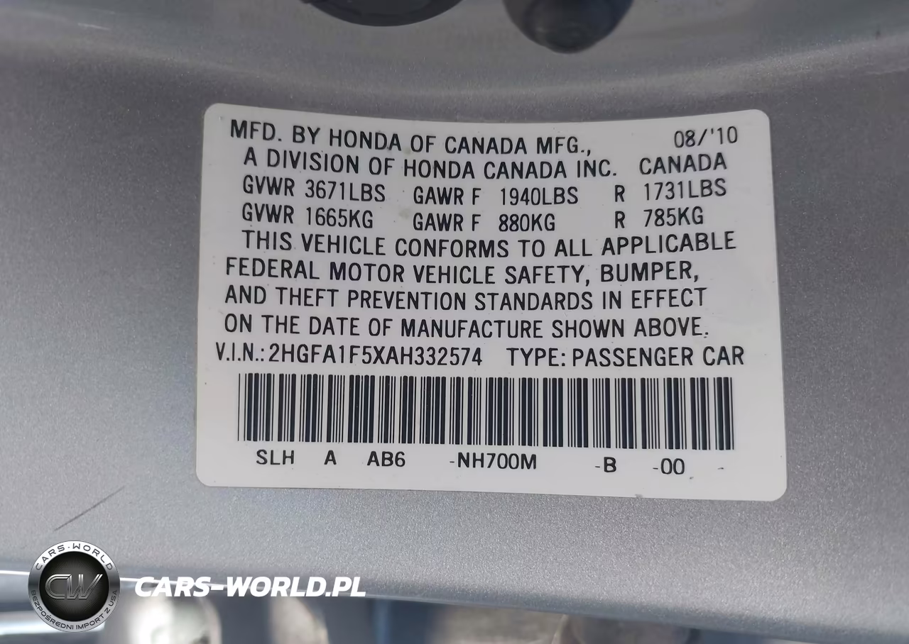 2010 Honda Civic Lx VIN:2HGFA1F5XAH332574 - 9
