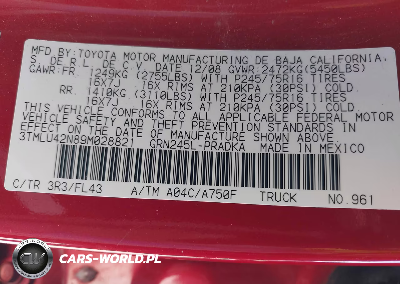 2009 Toyota Tacoma Base V6 VIN:3TMLU42N89M028821 - 9