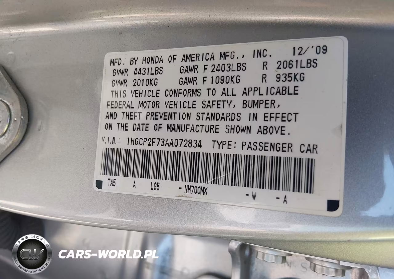 2010 Honda Accord 2.4 Ex VIN:1HGCP2F73AA072834 - 9
