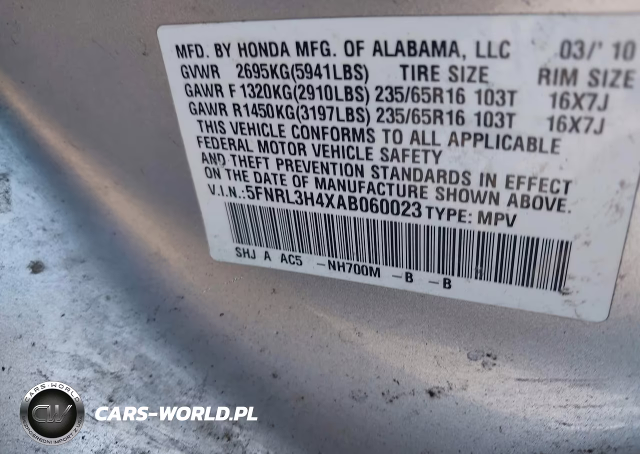 2010 Honda Odyssey Ex VIN:5FNRL3H4XAB060023 - 9