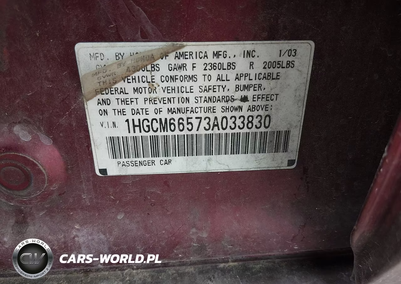 2003 Honda Accord 3.0 Ex VIN:1HGCM66573A033830 - 9