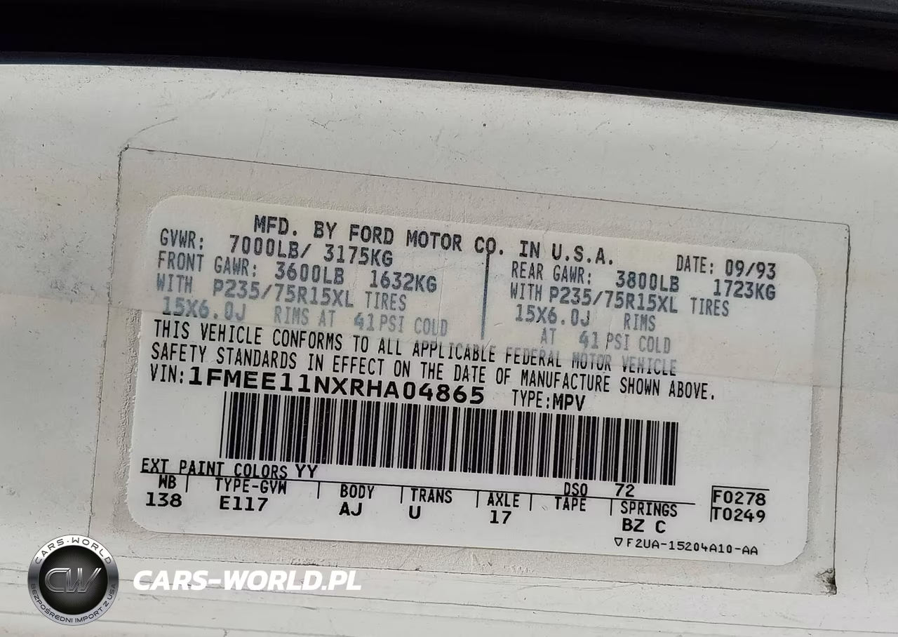 1994 Ford Econoline E150 VIN:1FMEE11NXRHA04865 - 9