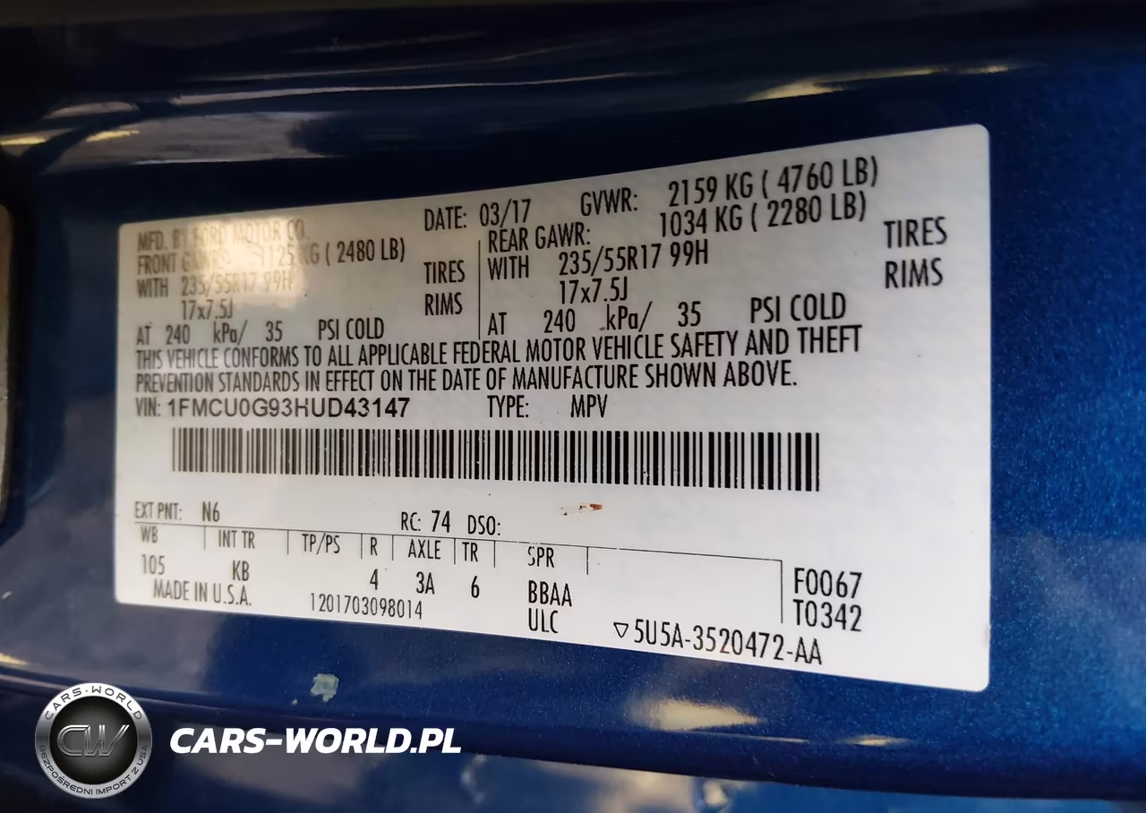 2017 Ford Escape Se VIN:1FMCU0G93HUD43147 - 9