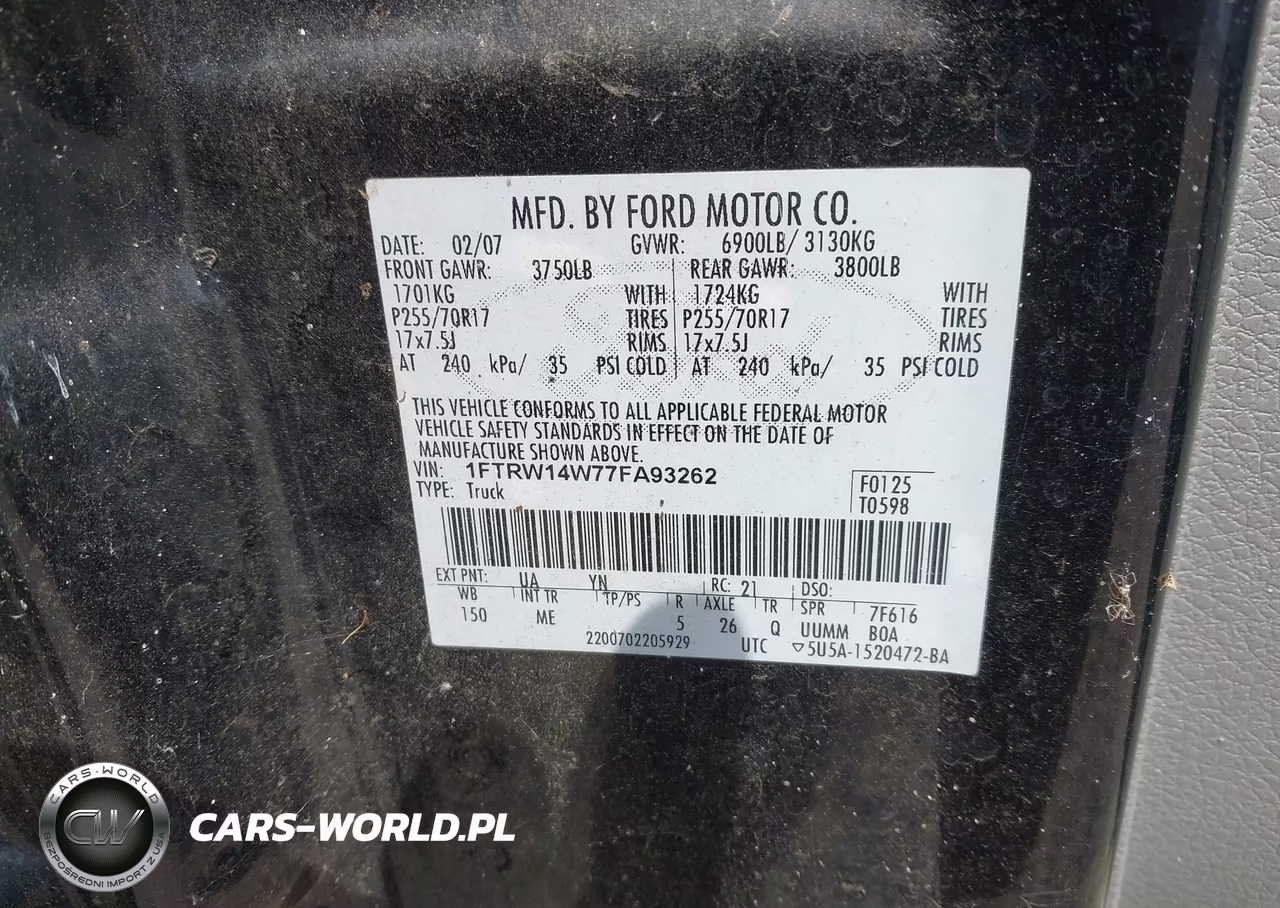 2007 Ford F-150 Xlt VIN:1FTRW14W77FA93262 - 9