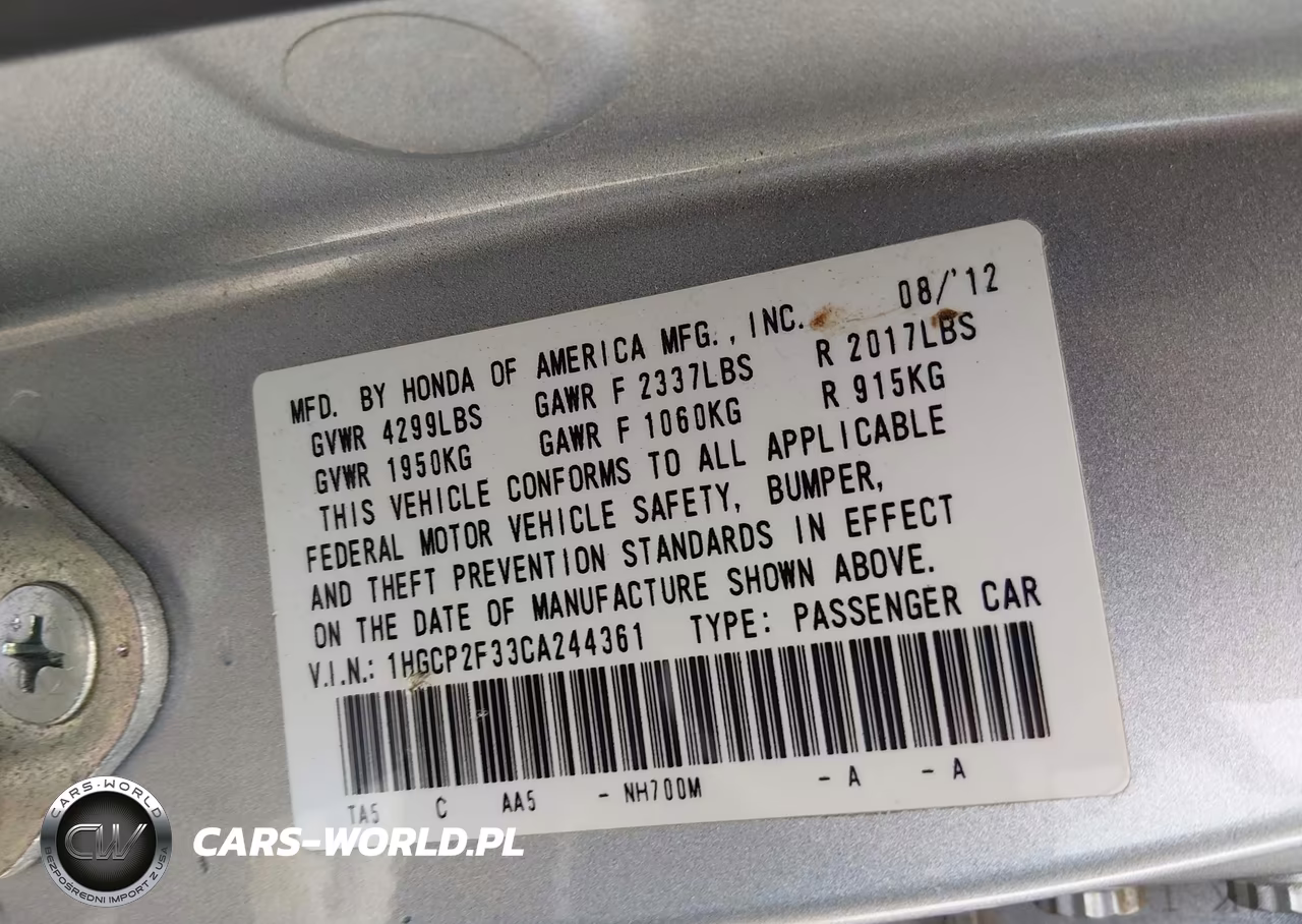 2012 Honda Accord 2.4 Lx VIN:1HGCP2F33CA244361 - 9