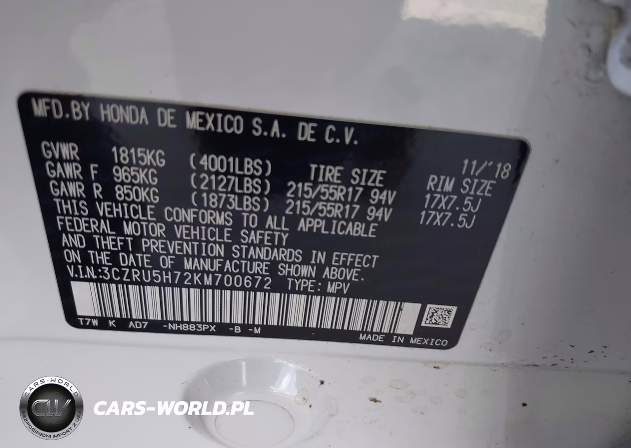 2019 Honda Hr-V Ex-L VIN:3CZRU5H72KM700672 - 9