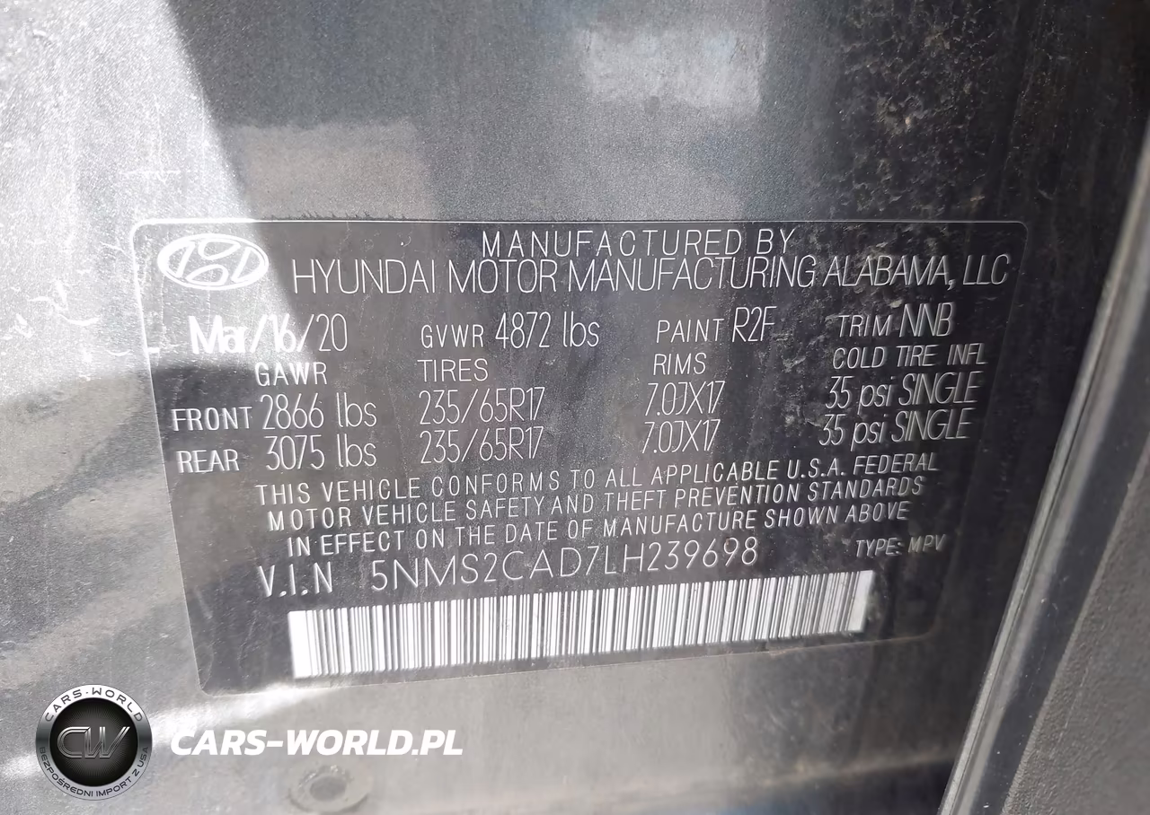 2020 Hyundai Santa Fe Se VIN:5NMS2CAD7LH239698 - 9