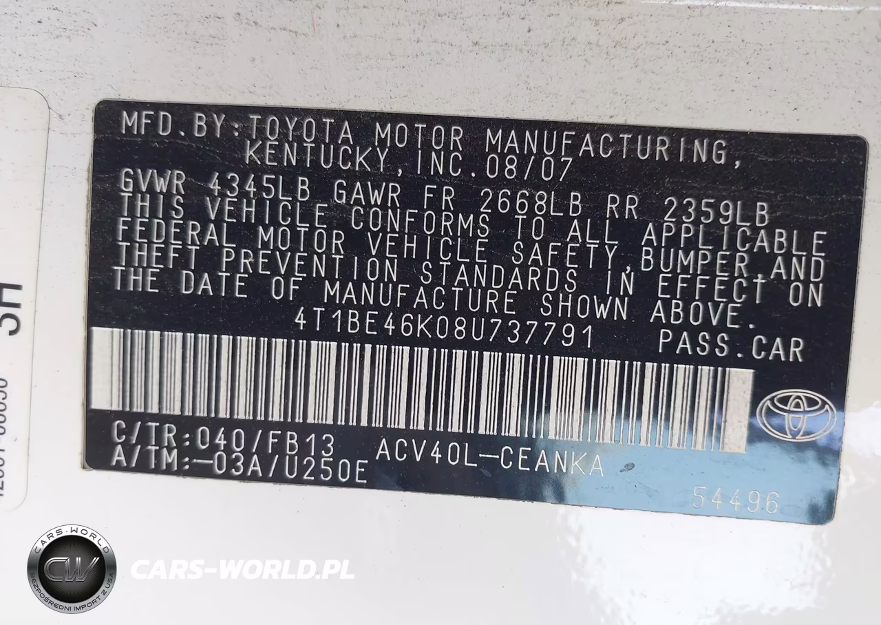 2008 Toyota Camry Le VIN:4T1BE46K08U737791 - 9