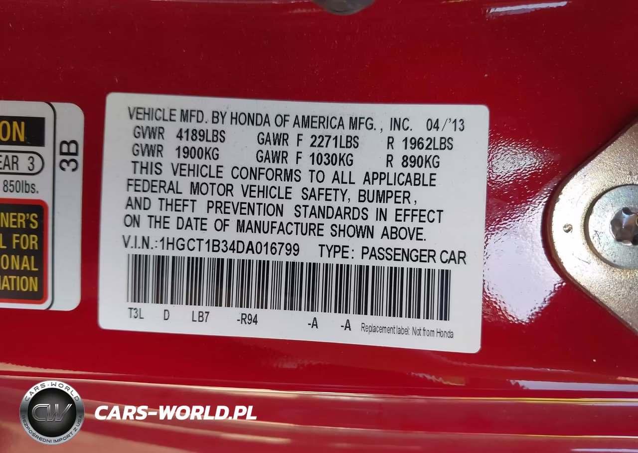 2013 Honda Accord Lx-S VIN:1HGCT1B34DA016799 - 9