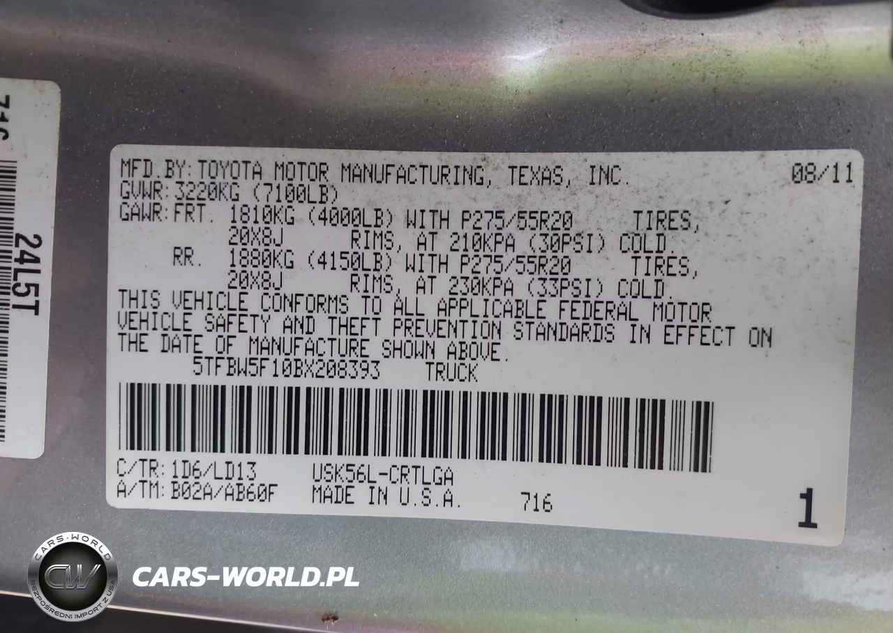 2011 Toyota Tundra Limited 5.7L V8 VIN:5TFBW5F10BX208393 - 9