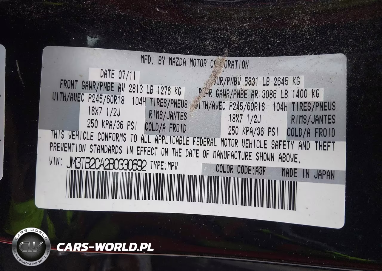 2011 Mazda Cx-9 Touring VIN:JM3TB2CA2B0330692 - 9