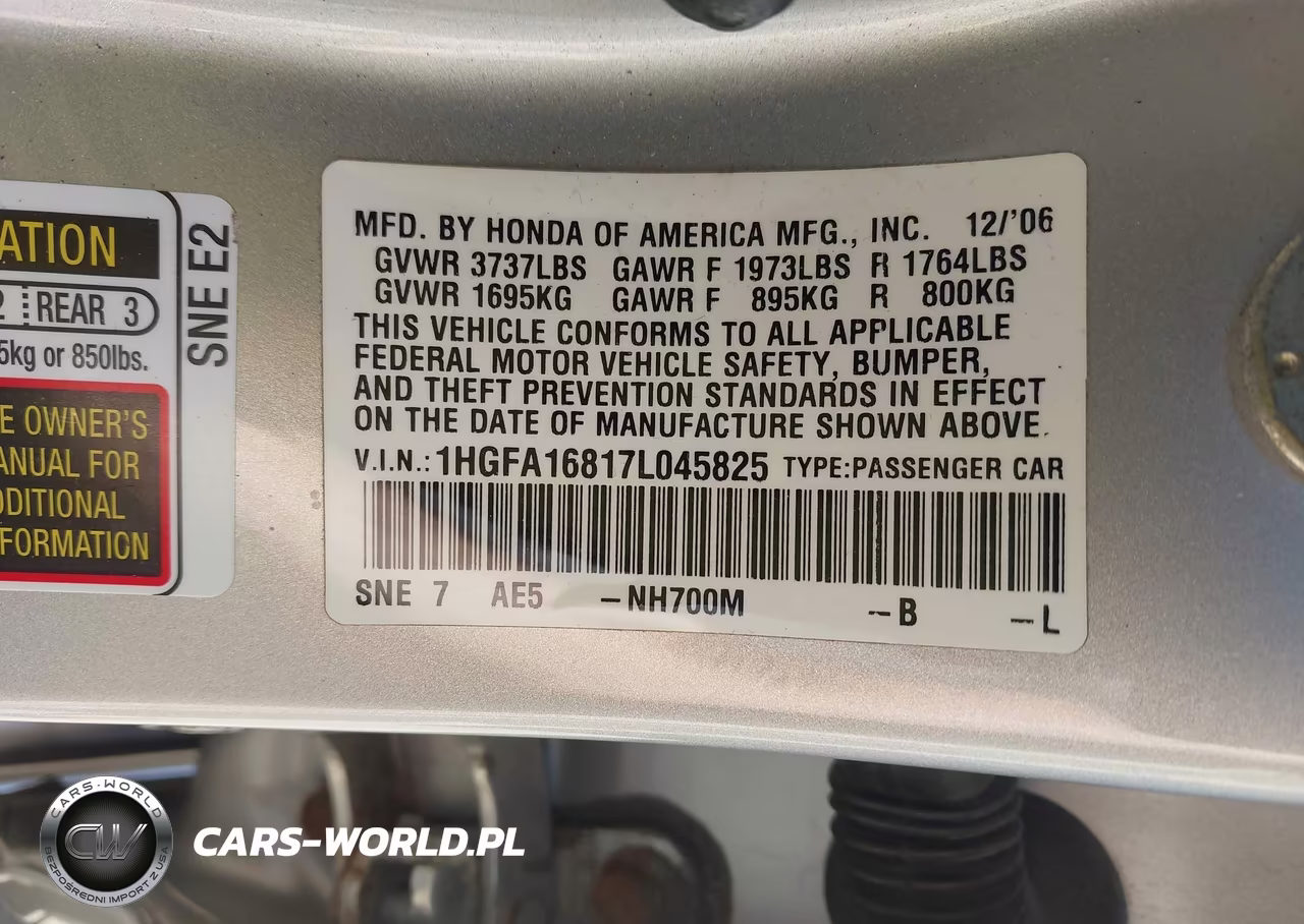2007 Honda Civic Ex VIN:1HGFA16817L045825 - 9