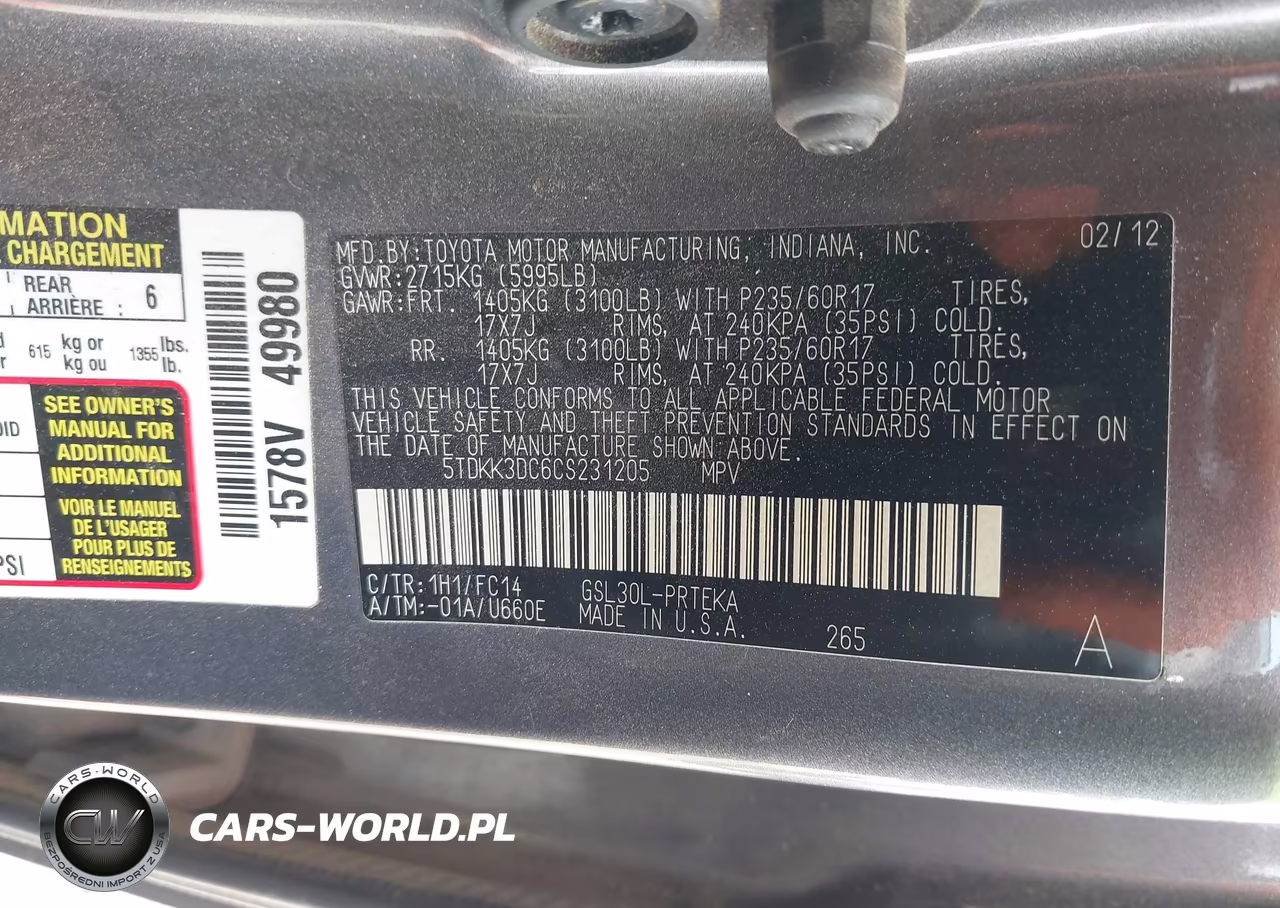2012 Toyota Sienna Le V6 8 Passenger VIN:5TDKK3DC6CS231205 - 9