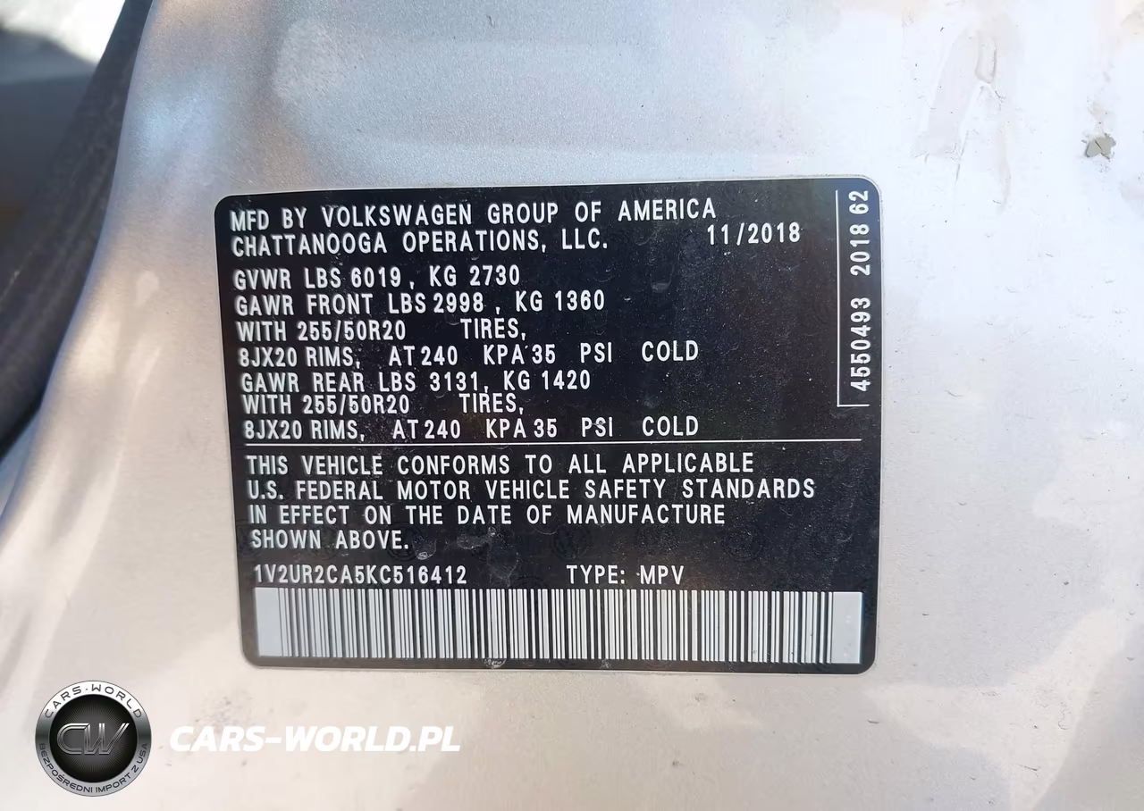2019 Volkswagen Atlas 3.6L V6 Se W-Technology VIN:1V2UR2CA5KC516412 - 9