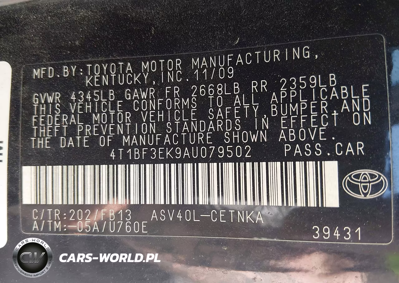 2010 Toyota Camry Le VIN:4T1BF3EK9AU079502 - 9