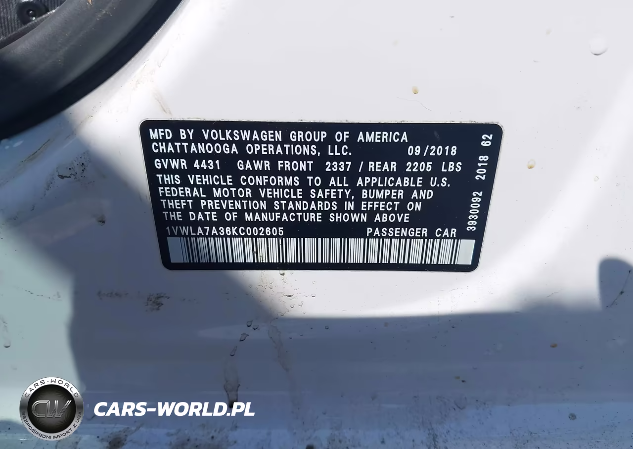 2019 Volkswagen Passat 2.0T Wolfsburg Edition VIN:1VWLA7A36KC002605 - 9