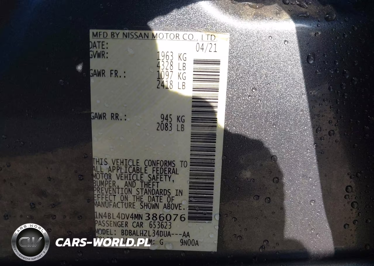 2021 Nissan Altima Sv Fwd VIN:1N4BL4DV4MN386076 - 9
