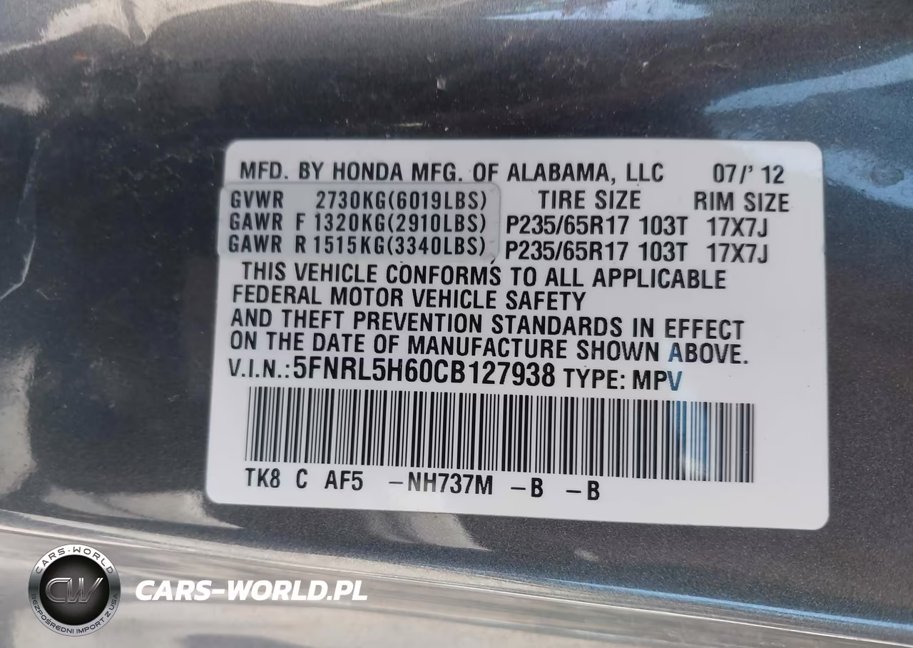 2012 Honda Odyssey Ex-L VIN:5FNRL5H60CB127938 - 9