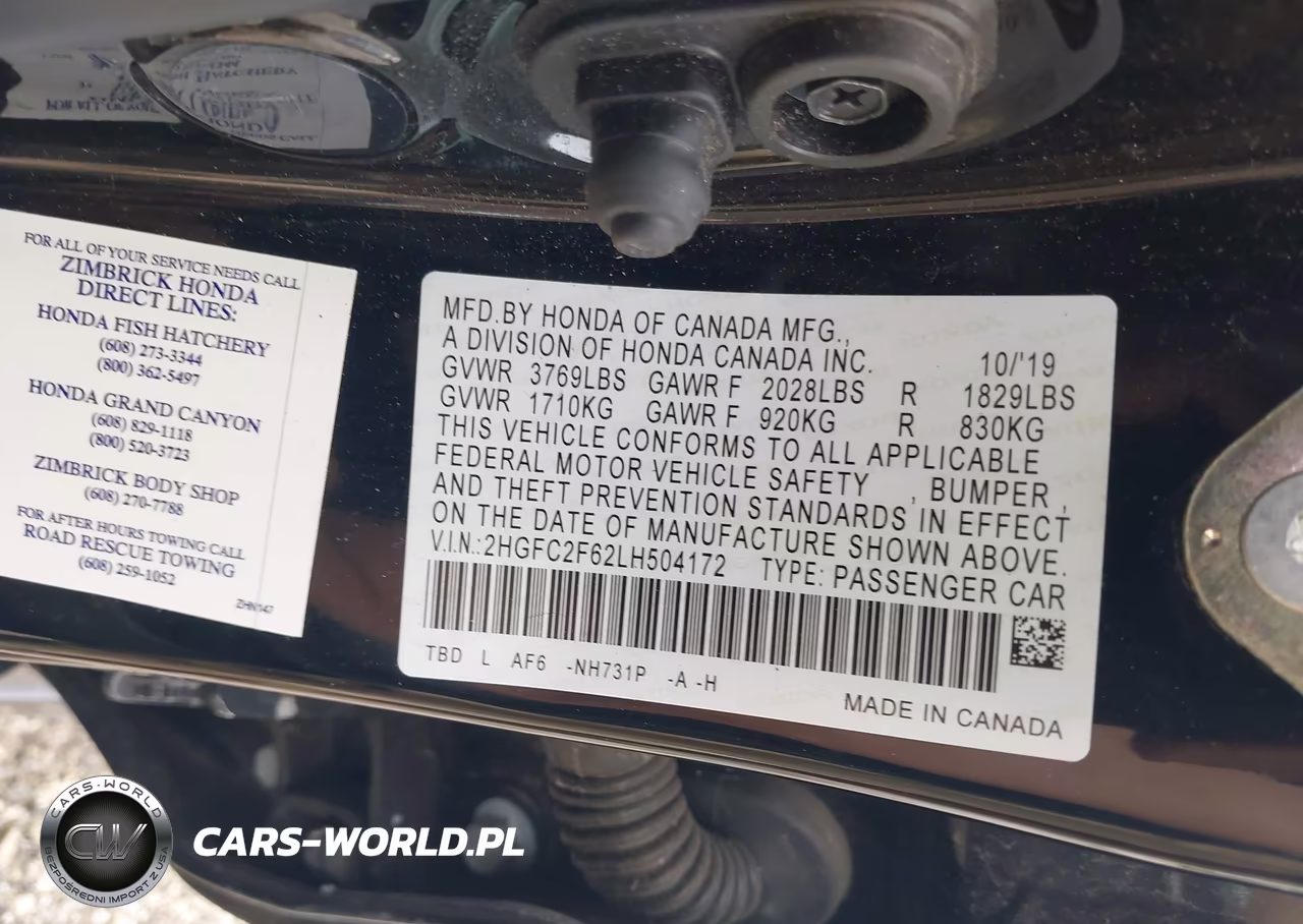 2020 Honda Civic Lx VIN:2HGFC2F62LH504172 - 9