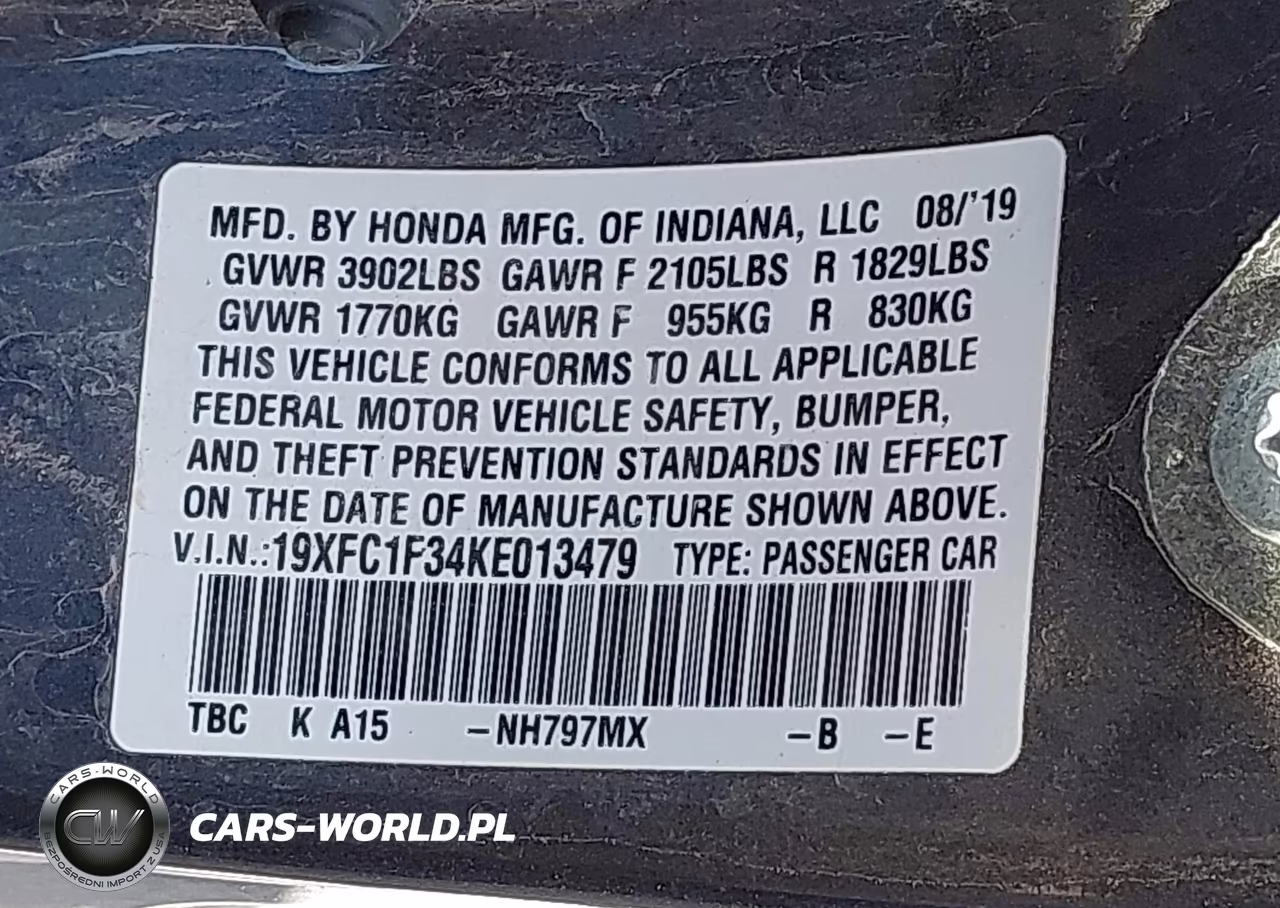 2019 Honda Civic Ex VIN:19XFC1F34KE013479 - 9