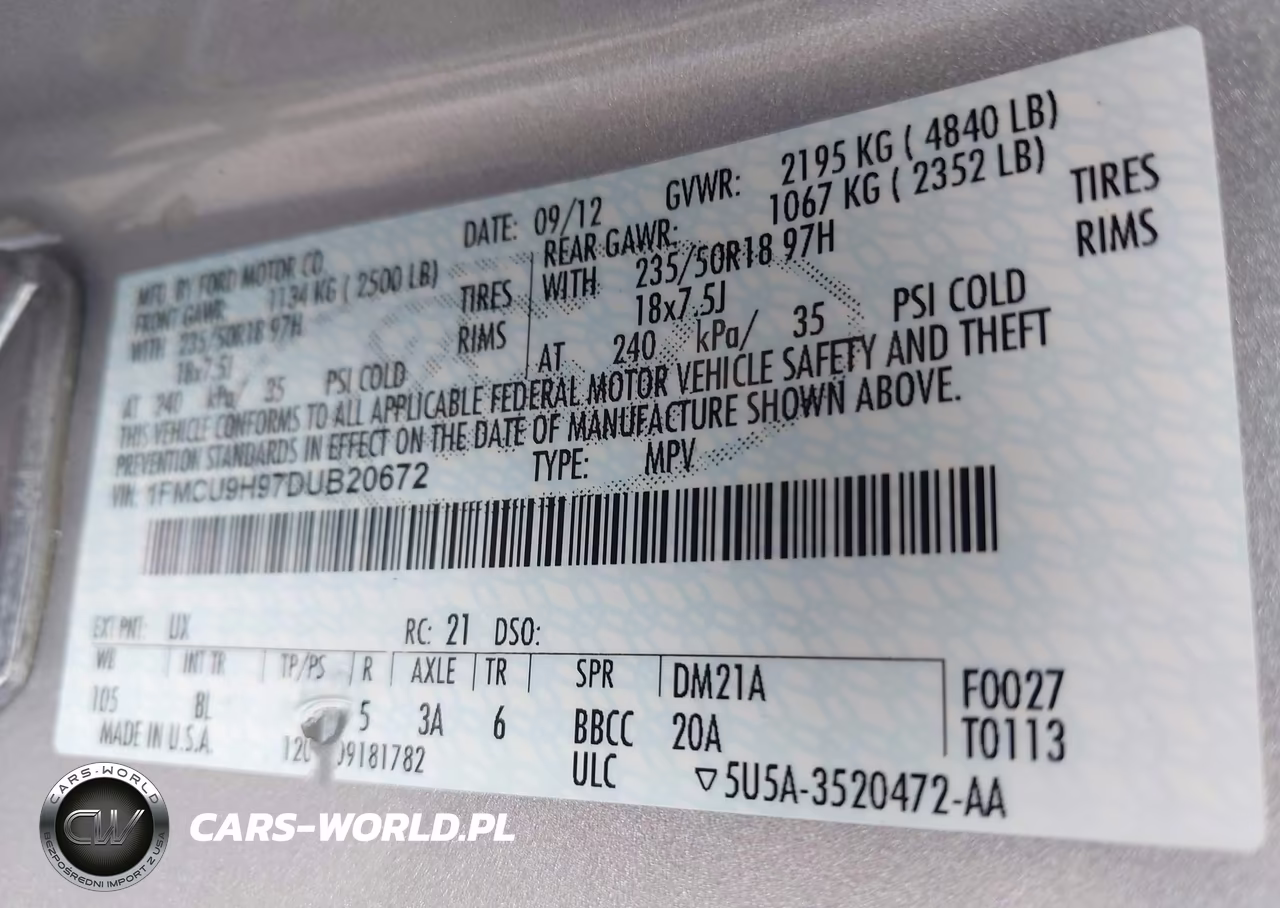 2013 Ford Escape Sel VIN:1FMCU9H97DUB20672 - 9
