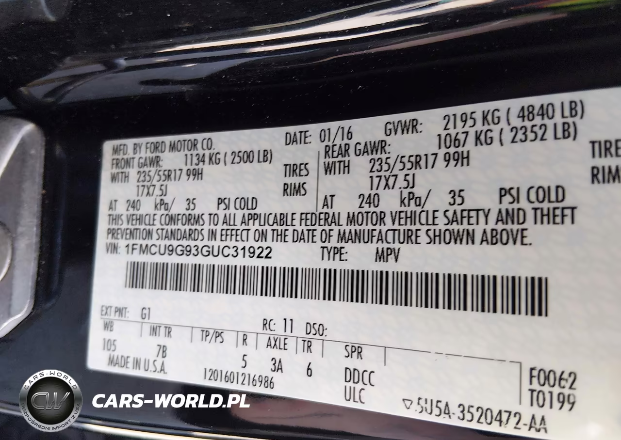 2016 Ford Escape Se VIN:1FMCU9G93GUC31922 - 9