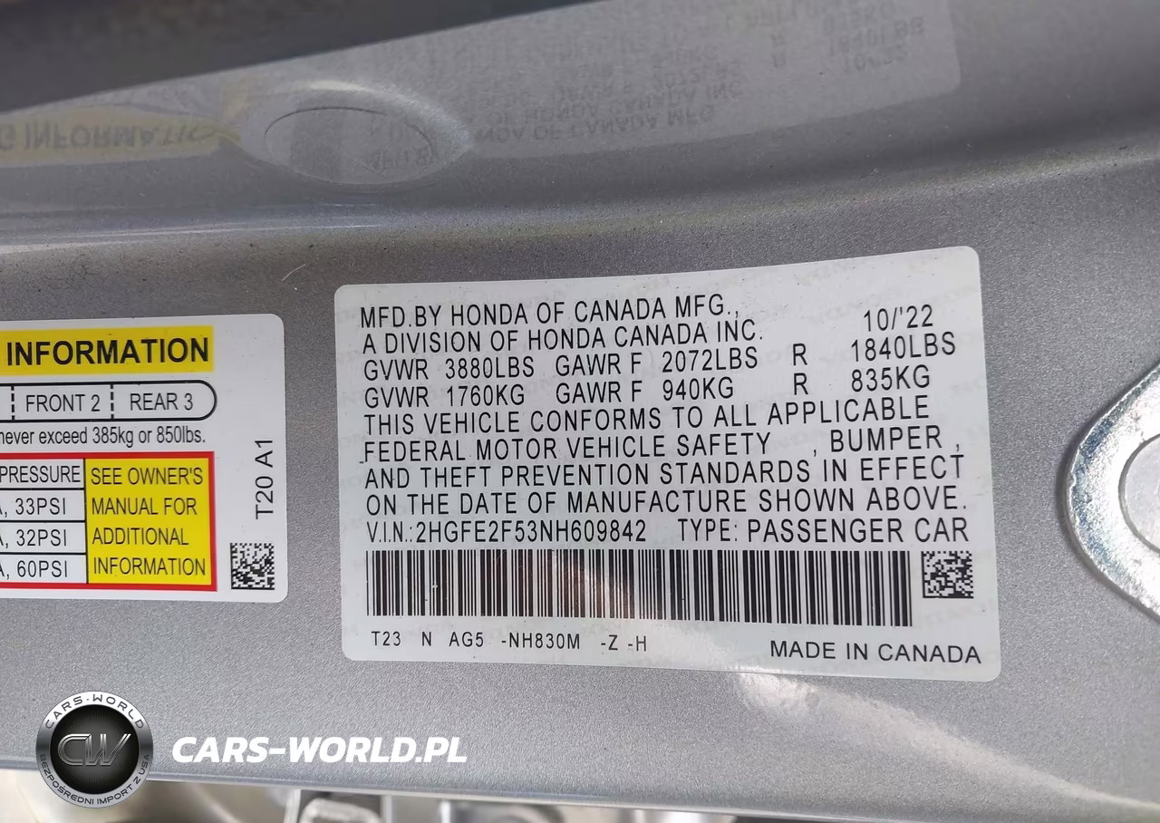 2022 Honda Civic Sport VIN:2HGFE2F53NH609842 - 9