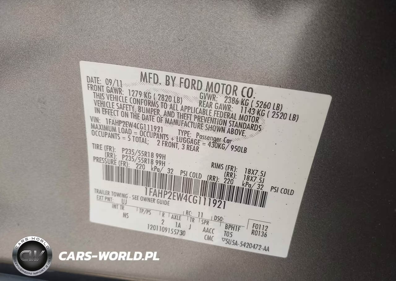 2012 Ford Taurus Sel VIN:1FAHP2EW4CG111921 - 9