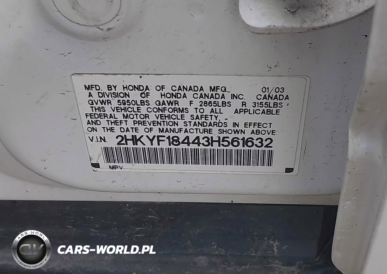 2003 Honda Pilot Ex VIN:2HKYF18443H561632 - 9