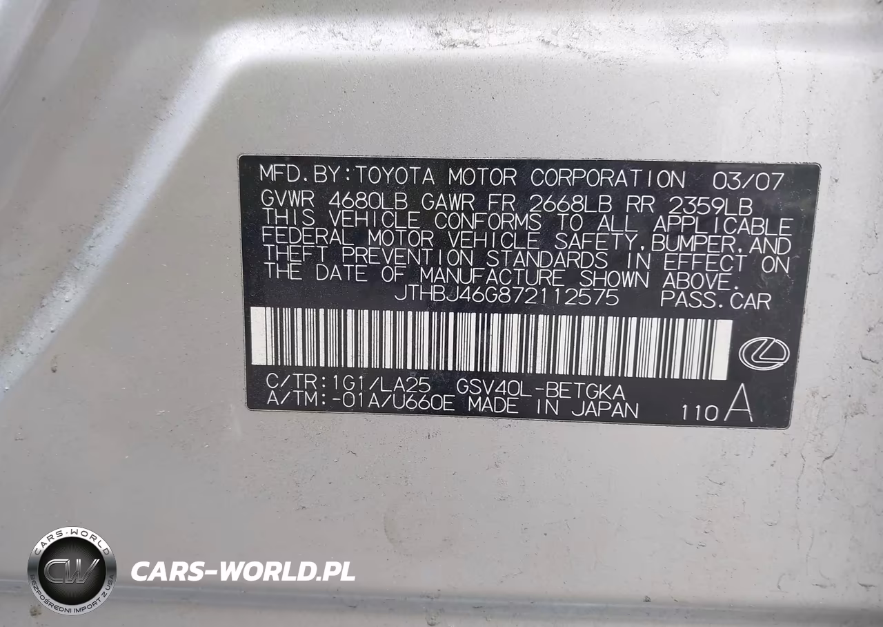 2007 Lexus Es 350 VIN:JTHBJ46G872112575 - 9