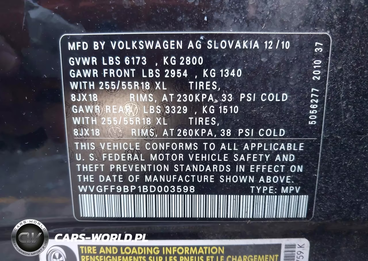2011 Volkswagen Touareg Vr6 Sport VIN:WVGFF9BP1BD003598 - 9