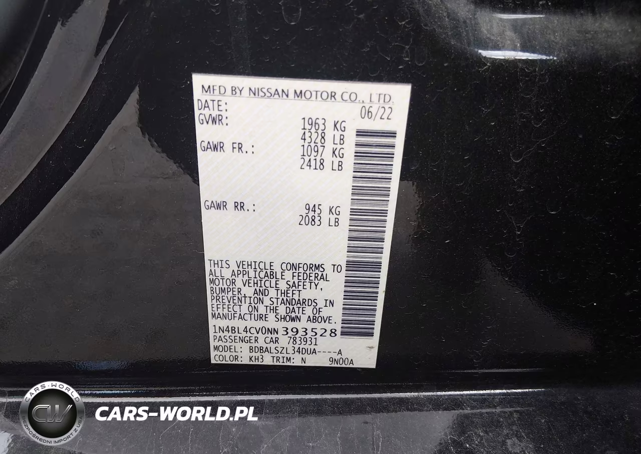 2022 Nissan Altima Sr Fwd VIN:1N4BL4CV0NN393528 - 9