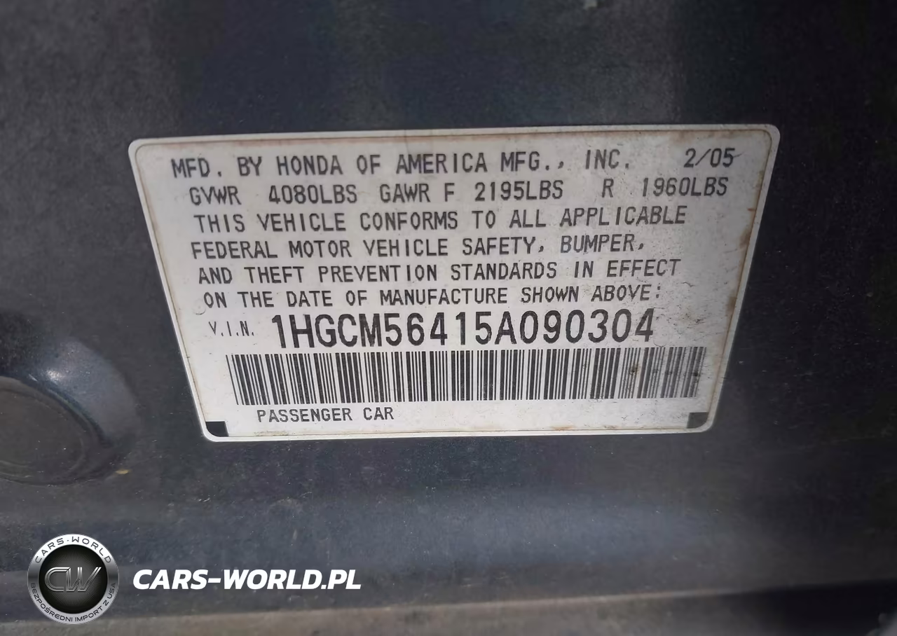 2005 Honda Accord 2.4 Lx VIN:1HGCM56415A090304 - 9