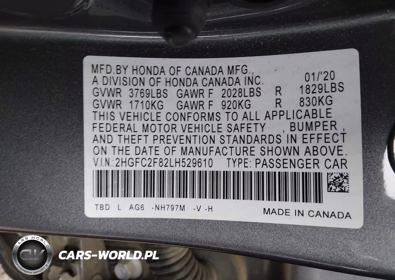 2020 Honda Civic Sport VIN:2HGFC2F82LH529610 - 9