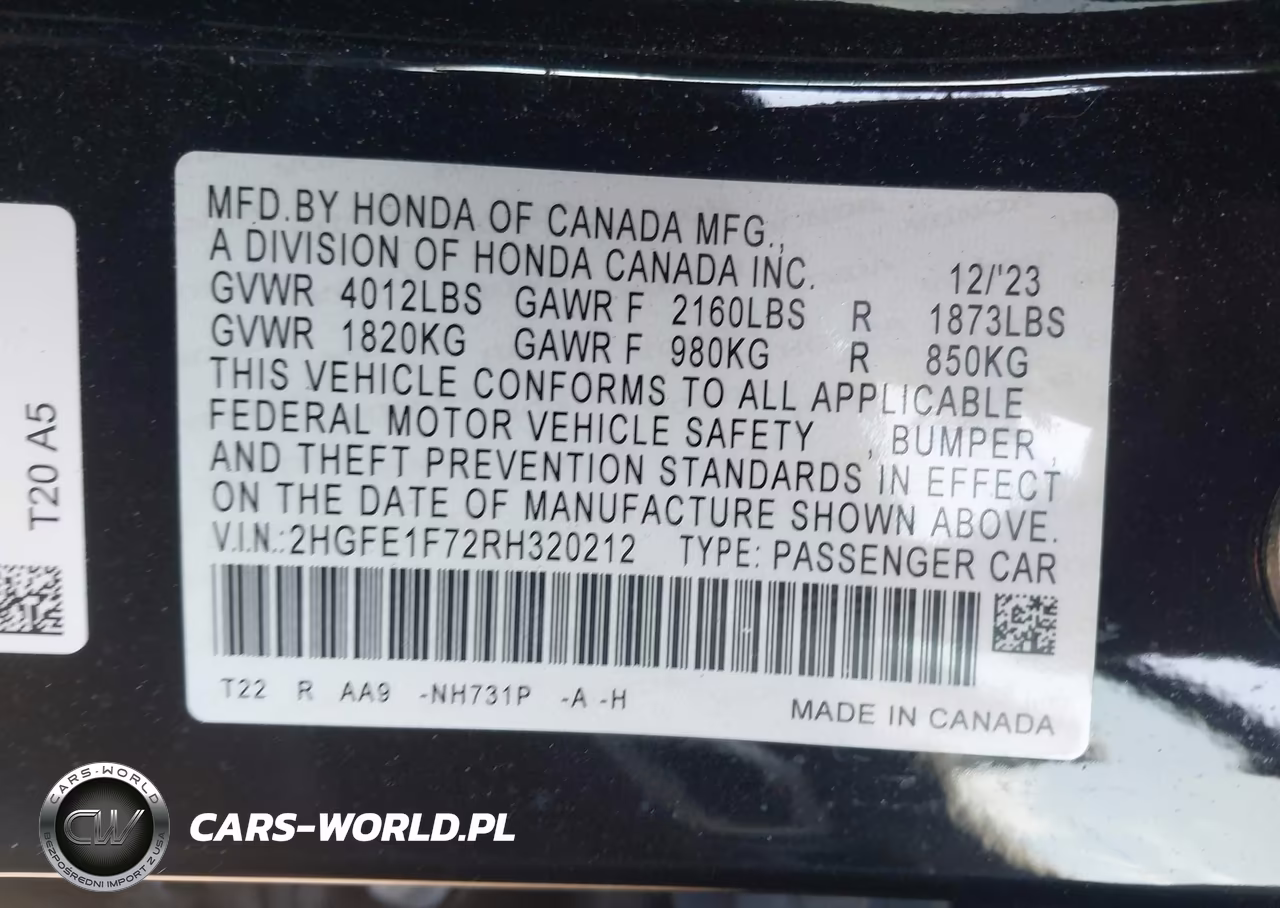 2024 Honda Civic Ex VIN:2HGFE1F72RH320212 - 9