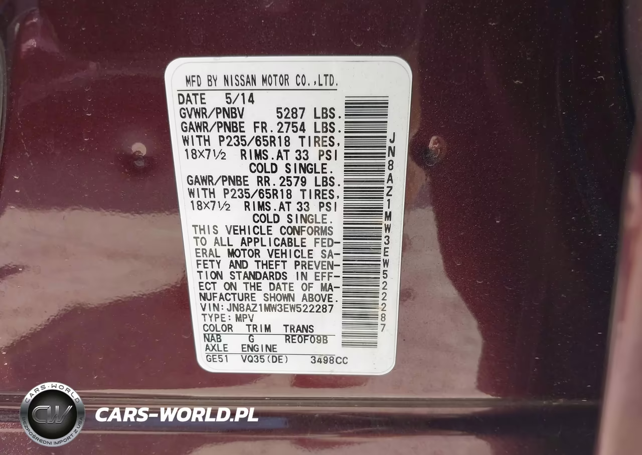 2014 Nissan Murano Sl VIN:JN8AZ1MW3EW522287 - 9