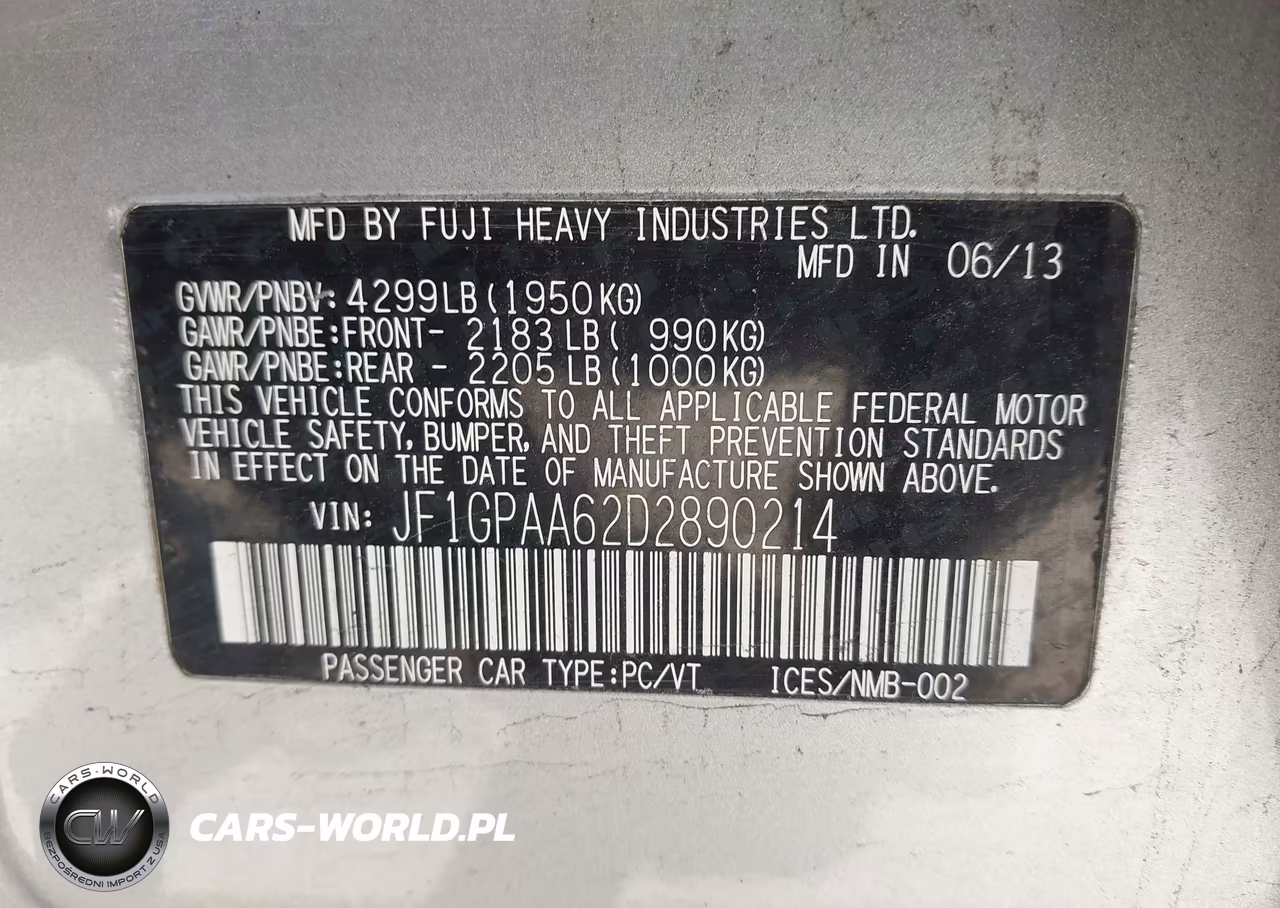 2013 Subaru Impreza Wagon 2.0I VIN:JF1GPAA62D2890214 - 9