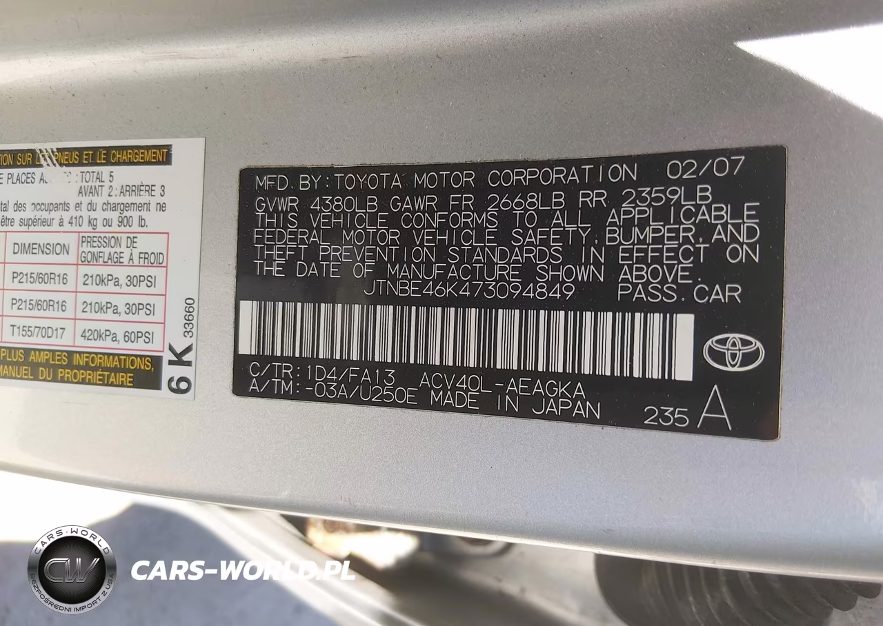 2007 Toyota Camry Xle VIN:JTNBE46K473094849 - 9