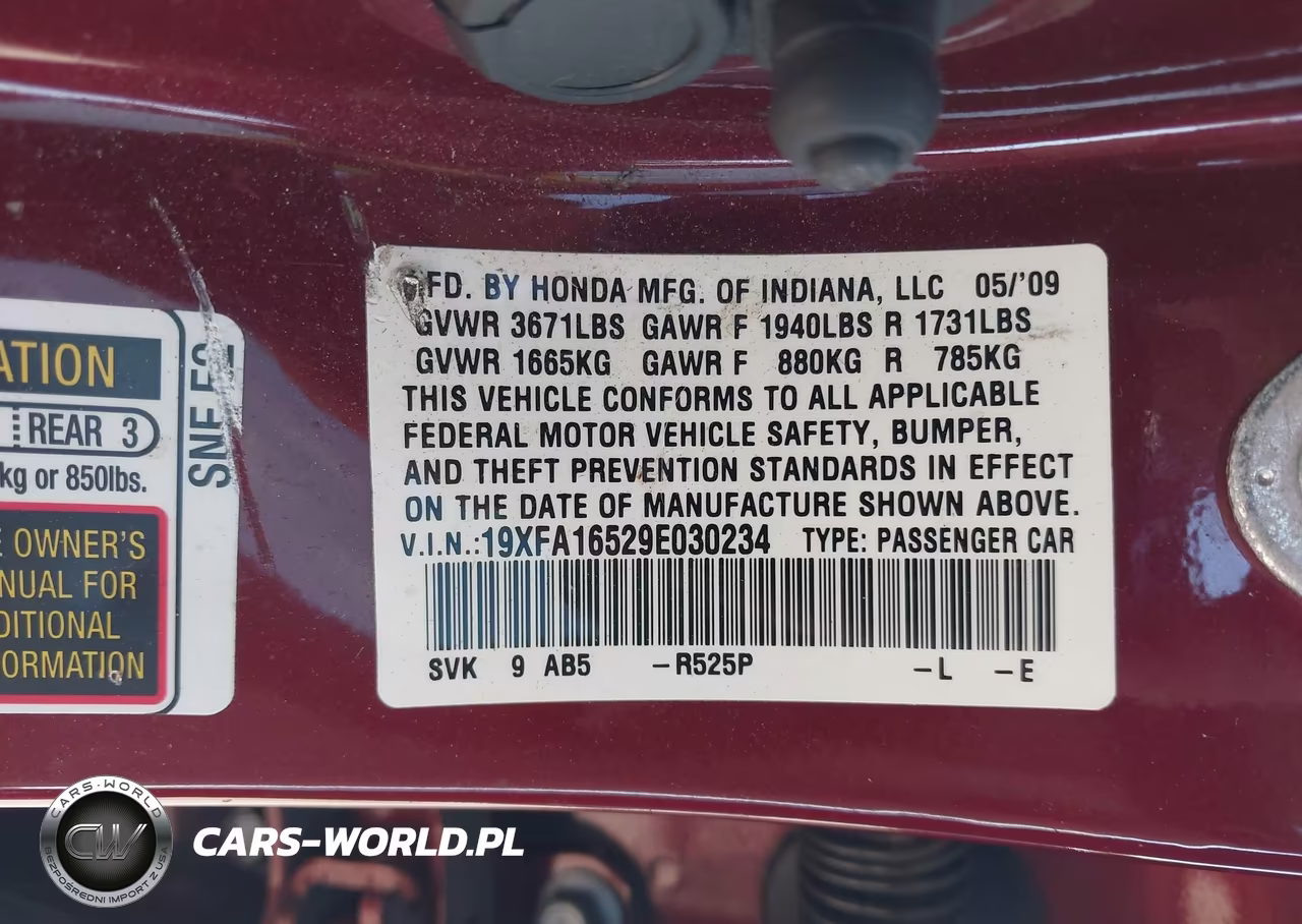 2009 Honda Civic Lx VIN:19XFA16529E030234 - 9