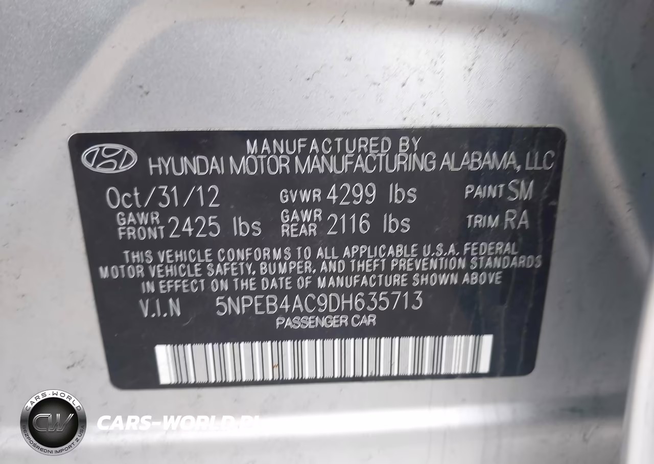 2013 Hyundai Sonata Gls VIN:5NPEB4AC9DH635713 - 9