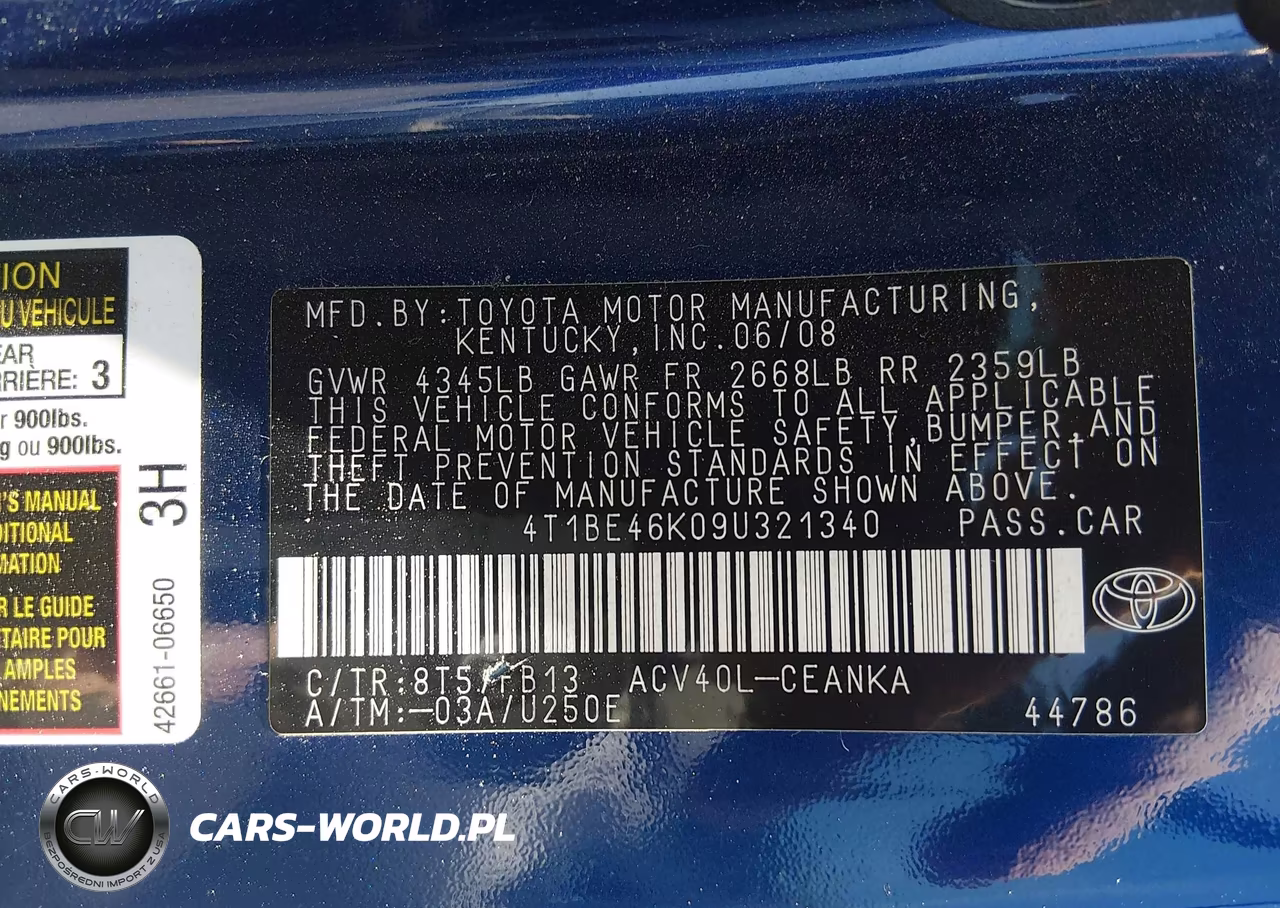 2009 Toyota Camry VIN:4T1BE46K09U321340 - 9