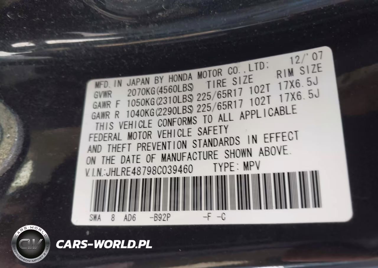 2008 Honda Cr-V Ex-L VIN:JHLRE48798C039460 - 9