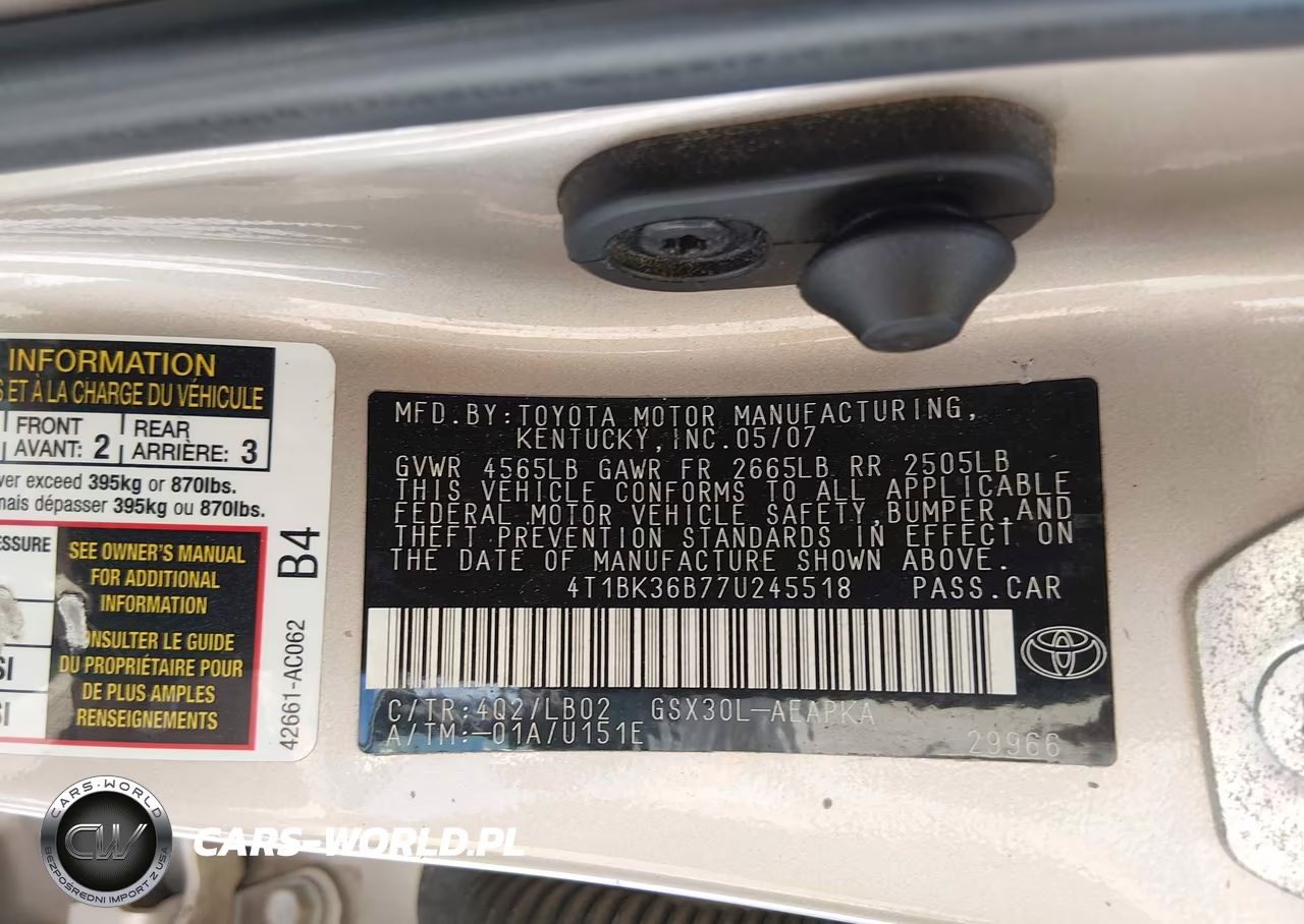 2007 Toyota Avalon Limited VIN:4T1BK36B77U245518 - 9