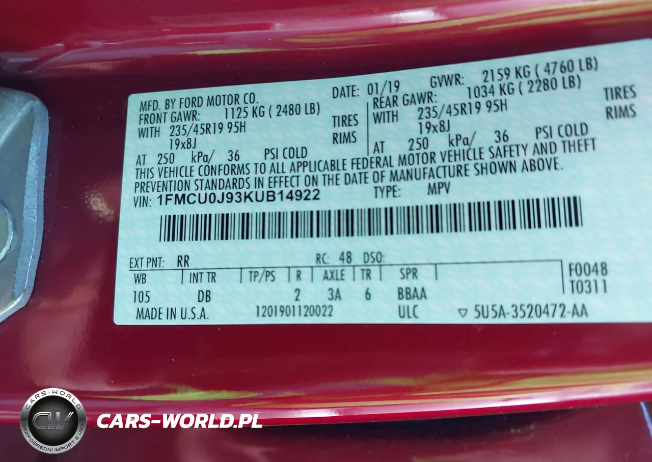 2019 Ford Escape Titanium VIN:1FMCU0J93KUB14922 - 8