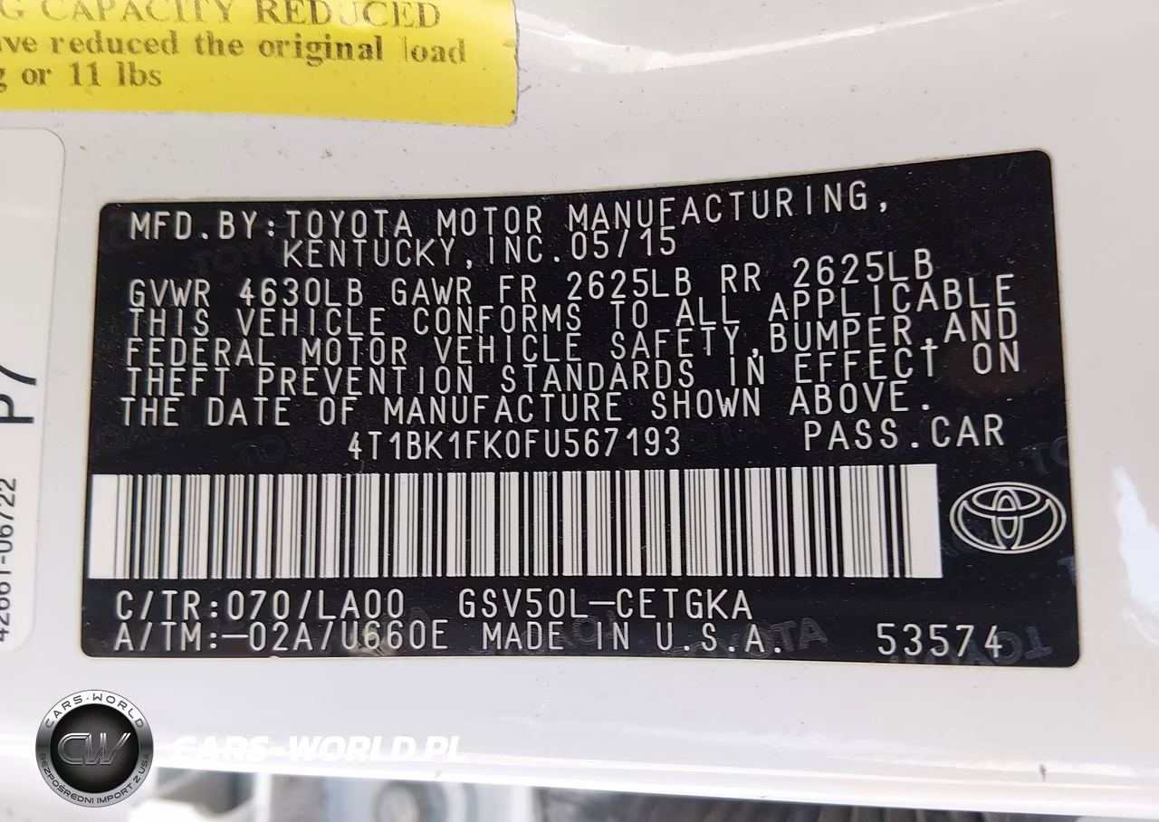 2015 Toyota Camry Xle V6 VIN:4T1BK1FK0FU567193 - 9