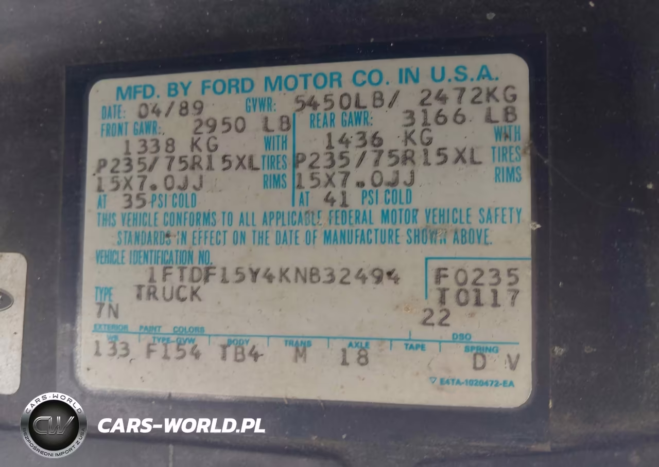1989 Ford F150 VIN:1FTDF15Y4KNB32494 - 9