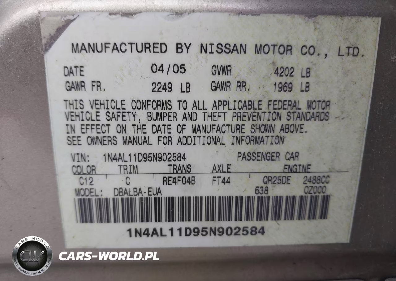 2005 Nissan Altima 2.5 S VIN:1N4AL11D95N902584 - 9