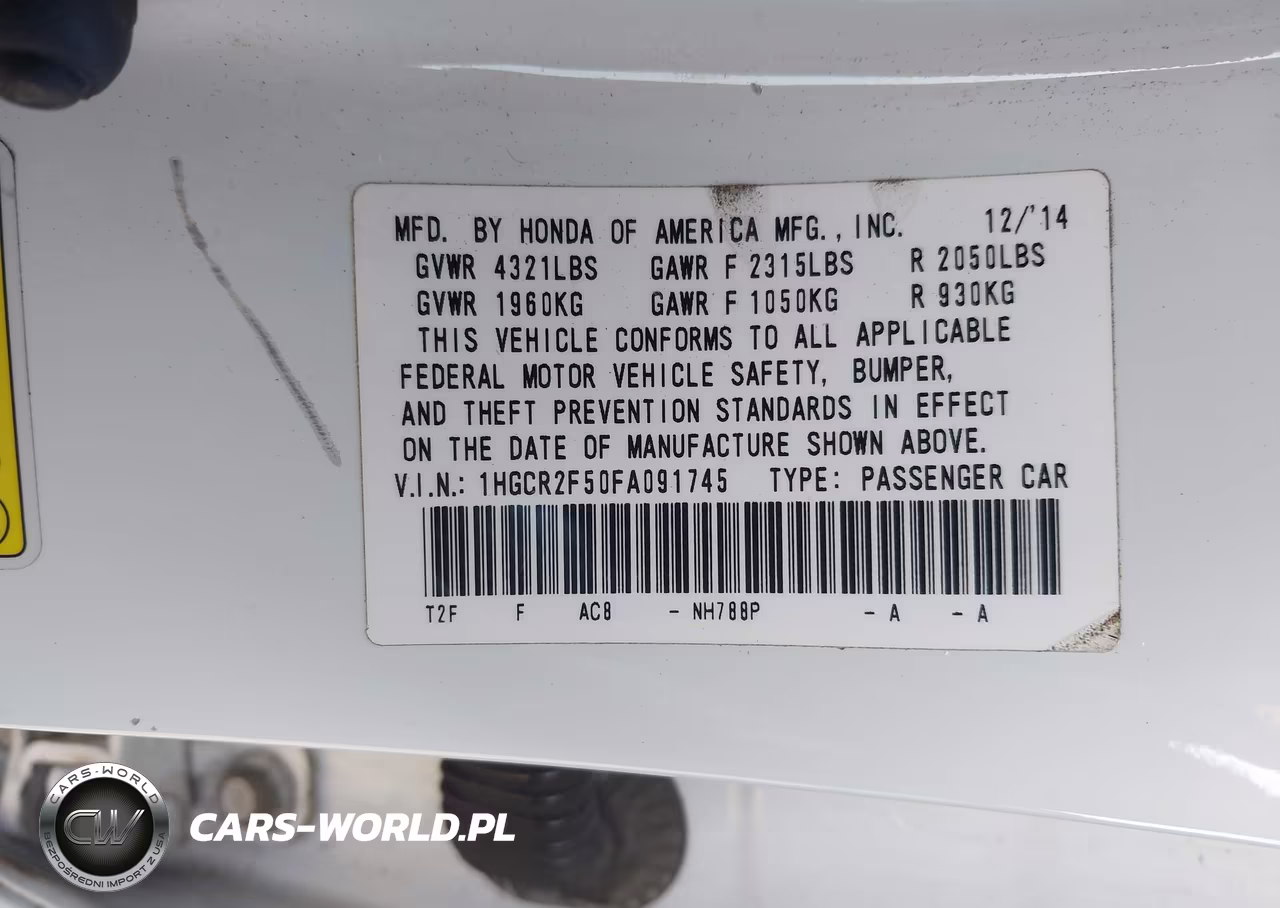 2015 Honda Accord Sport VIN:1HGCR2F50FA091745 - 9