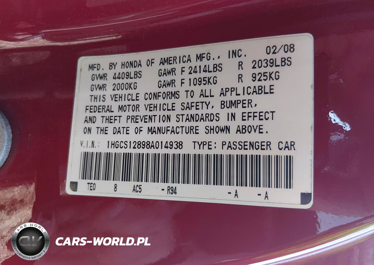 2008 Honda Accord 2.4 Ex-L VIN:1HGCS12898A014938 - 9
